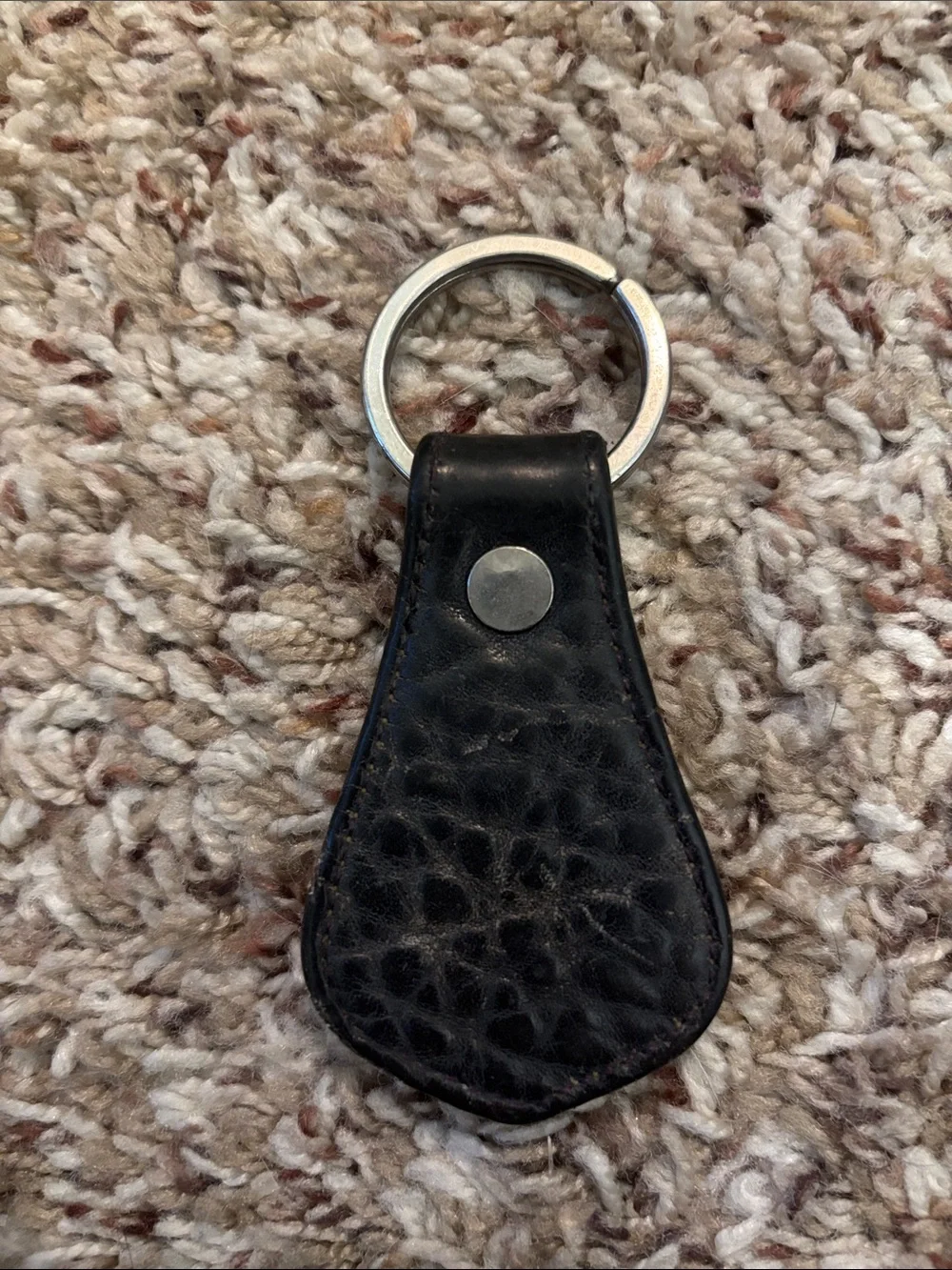 Dooney & Bourke Black and Brown Leather Key Fob with Brass Duck Emblem